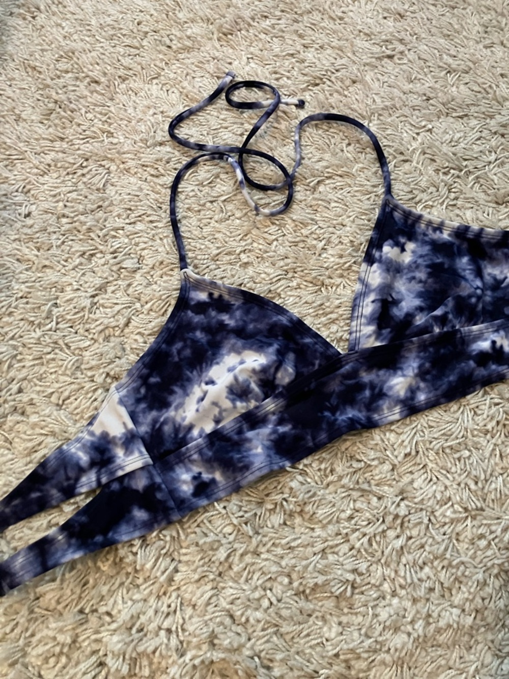 GAP Navy and White Tie-Dye Triangle Bikini Top